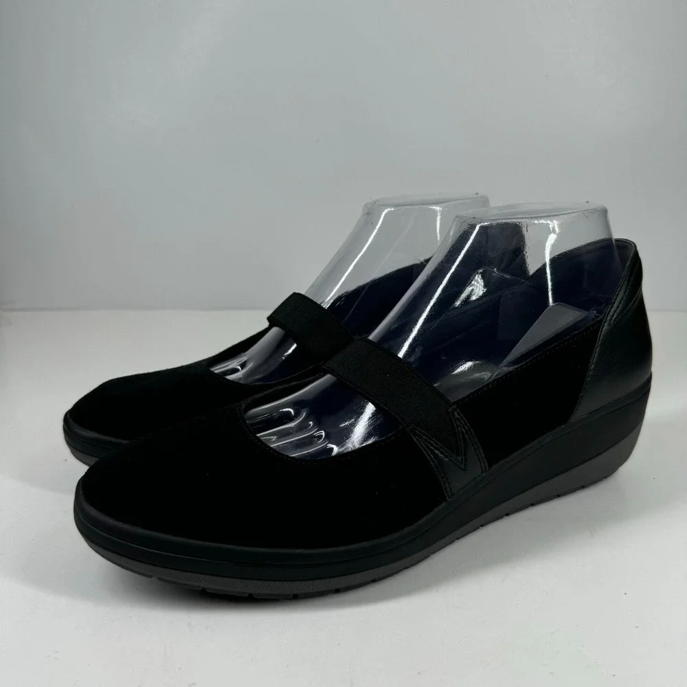 Vionic Juide Women's US 9.5 Black Suede Orthotic Mary Jane Casual Wedge Shoes